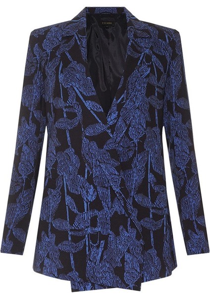 Mavi Desenli Önü Açık Blazer Ceket