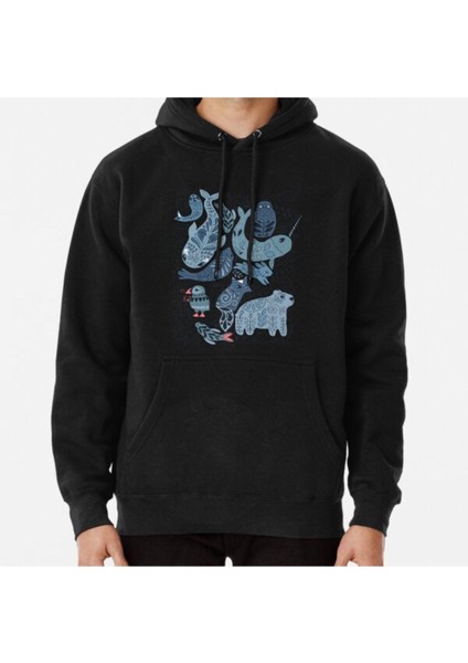 Arctic Animals. Narwhal, Polar Bear, Whale, Puffin, Owl, Fox, Bunny, Seal. Baskılı Sweatshirt