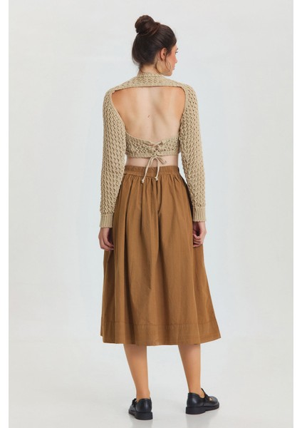 Beli Lastikli Hacimli Midi Boy Kloş Etek Taba indirimleri