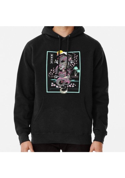 Synthwave Retrowave Japanese Dragon Baskılı Sweatshirt