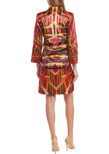 Renk Desenli V Yaka Uzun Kol Kırmızı Pamuk ve Ipek Elbise fiyatları