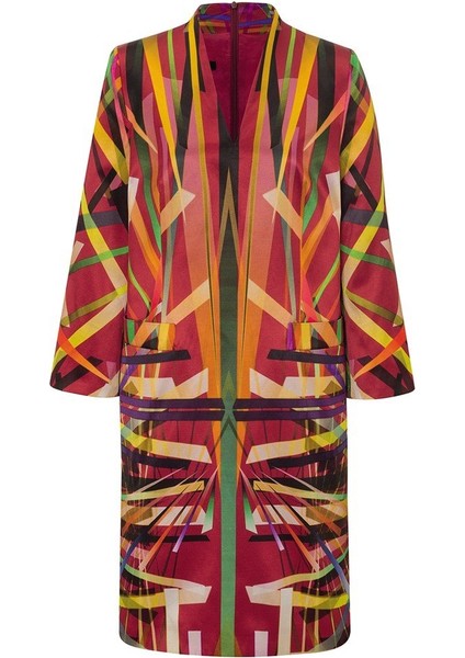 Renk Desenli V Yaka Uzun Kol Kırmızı Pamuk ve Ipek Elbise modelleri