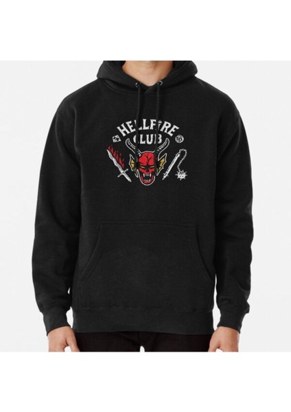 Stranger Things 4 Hellfire Club Skull ve Weapons Baskılı Sweatshirt