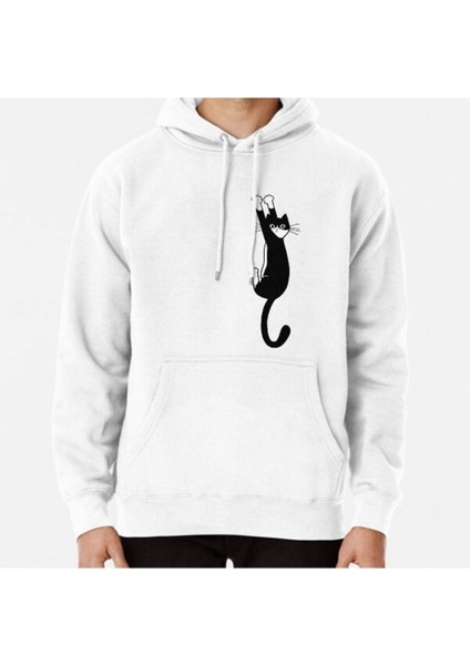 Black And White Cat Hanging On Funny Tuxedo Cat Baskılı Sweatshirt