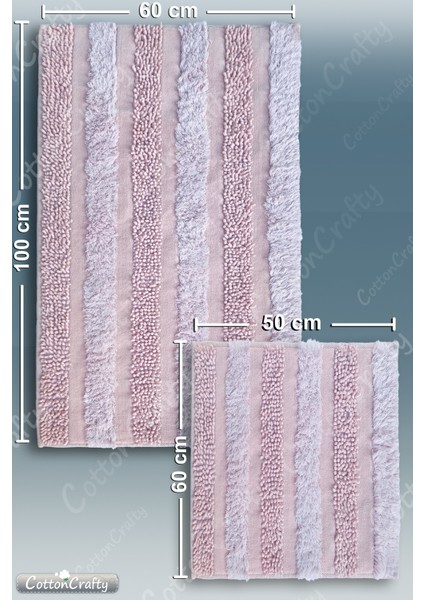 Pamuk Dokuma & Tafting Banyo Paspas Seti, Banyo Halısı Armoni 2 Li Set 60 x 100 - 60 x 50