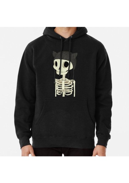 Skeleton With Cat Hat Baskılı Sweatshirt