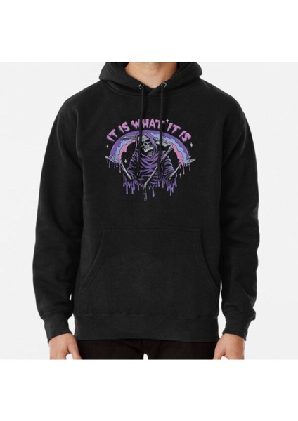 Death ~ It Is What It Is ~ Pastel Goth Grim Reaper Drip Baskılı Sweatshirt