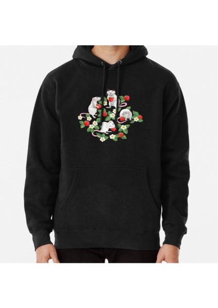 Rats Love Strawberries On Bright Pink Baskılı Sweatshirt