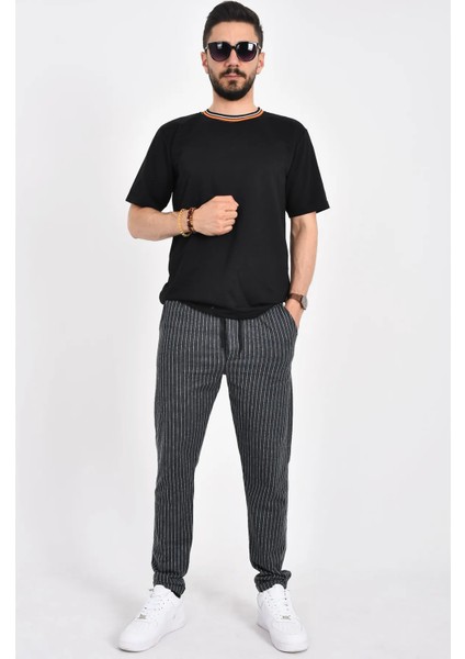 Erkek Çizgili Jogger Pantolon Slim Fit Rahat Kalıp