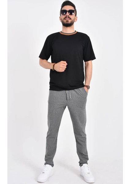 Erkek Çizgili Jogger Pantolon Slim Fit Rahat Kalıp