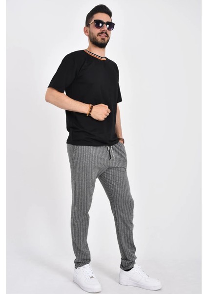 Erkek Çizgili Jogger Pantolon Slim Fit Rahat Kalıp