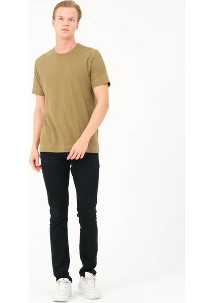 Msw erkek Regular Fit Kısa Kollu Keten Haki T-Shirt