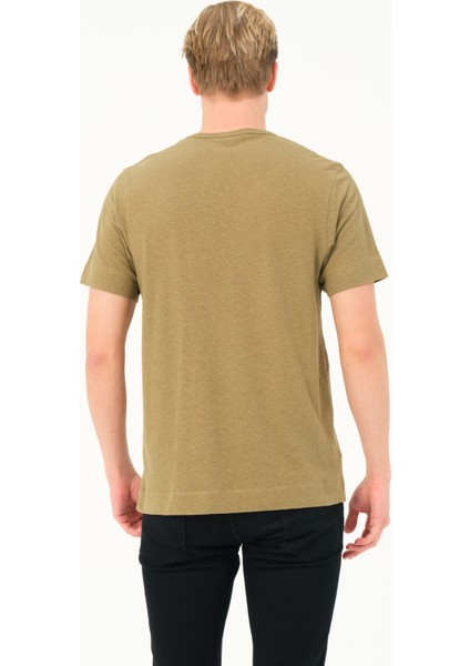 Msw erkek Regular Fit Kısa Kollu Keten Haki T-Shirt