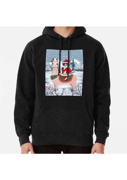 Santa Claws Cat And Llama Baskılı Sweatshirt