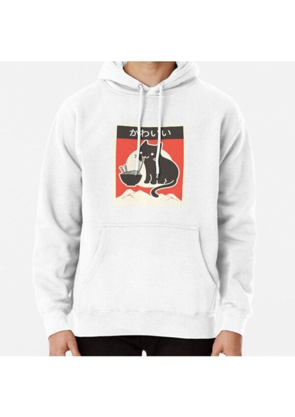 'kawaii' Vintage Style Japenese Ramen Cat Baskılı Sweatshirt