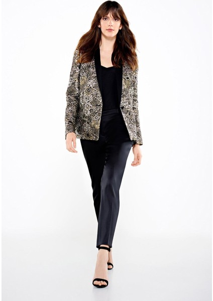 Taş Işlemeli Manşet Kol Tek Düğmeli Siyah Blazer Ceket