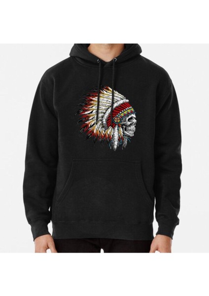 Colorful Native American Chief Skull Baskılı Sweatshirt