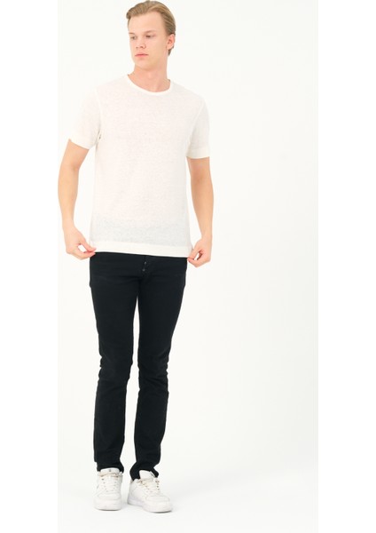 Msw erkek Regular Fit Kısa Kollu Keten Beyaz T-Shirt modelleri