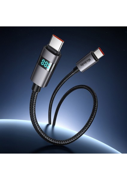 CA-5610 Usb-C To Usb-C 100W Kablo Yatay LED Ekranlı Siyah