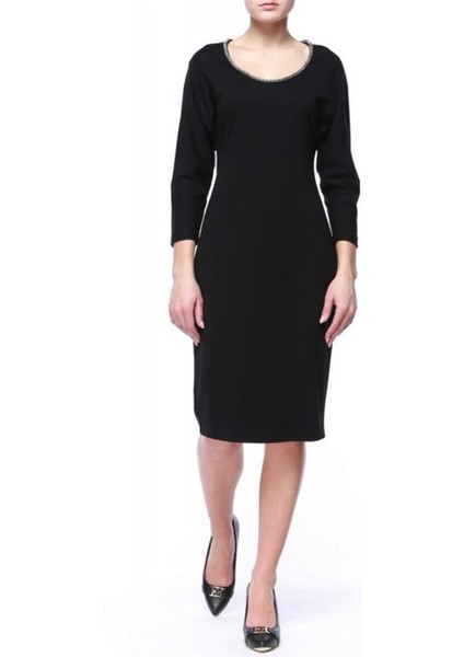 Taş Işlemeli Uzun Kol Orta Boy Siyah Kalem Elbise fiyatları