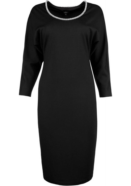 Taş Işlemeli Uzun Kol Orta Boy Siyah Kalem Elbise fırsatları