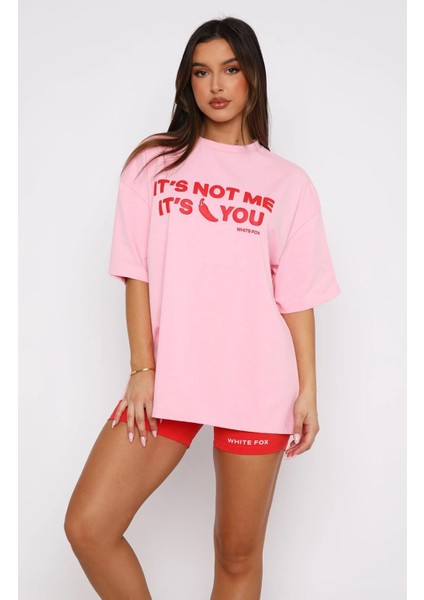 White Fox Pembe Kadın Its Not Me Its You Yazılı Bisiklet Yaka T-Shirt