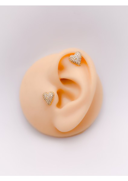 Cerrahi Çelik Piercing Full Zirkon Kaplı Bombeli Kalp Figürlü Kıkırdak Helix Tragus PIERCING(1ADET)