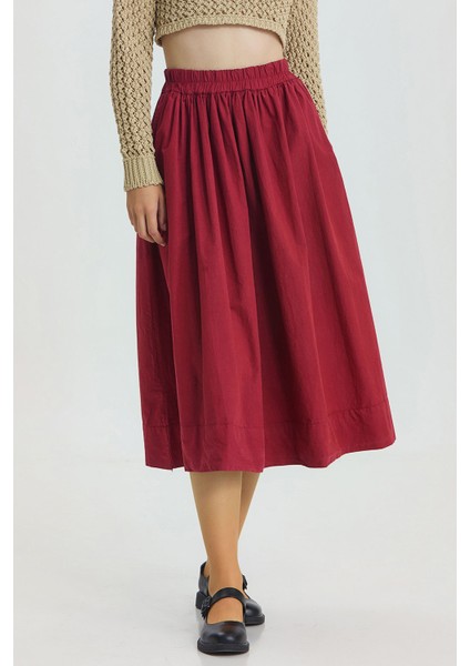 Beli Lastikli Hacimli Midi Boy Kloş Etek Bordo fiyatları