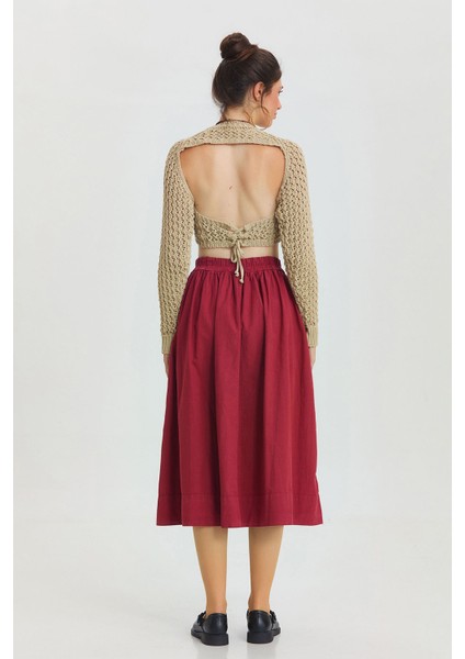 Beli Lastikli Hacimli Midi Boy Kloş Etek Bordo fırsatları