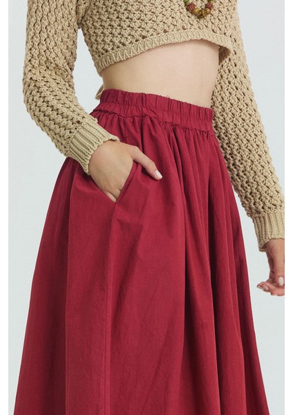 Beli Lastikli Hacimli Midi Boy Kloş Etek Bordo indirimleri