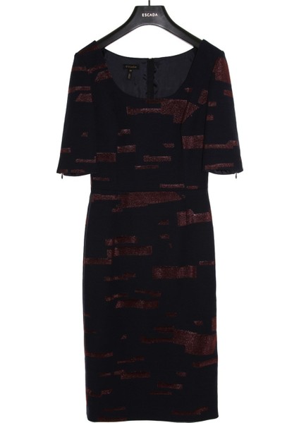 Geniş Yaka Yarım Kol Renk Desenli Lacivert Pamuklu Elbise fiyatları