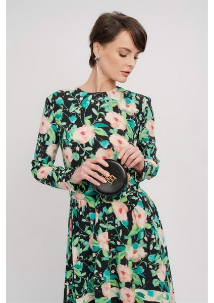 Sport Asimetrik Kesim Kemerli Uzun Kol Midi Boy Yeşil Viskon Elbise fiyatları