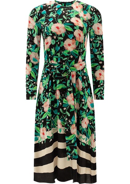 Sport Asimetrik Kesim Kemerli Uzun Kol Midi Boy Yeşil Viskon Elbise fırsatları