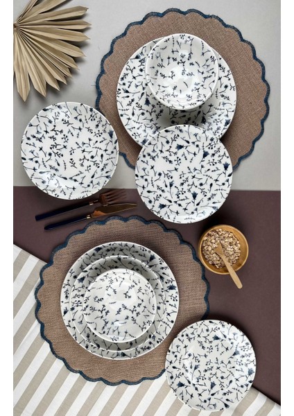 Kadıkızı Blue Bells 24 Parça 6 Kişilik Fine Stoneware Yemek Takımı