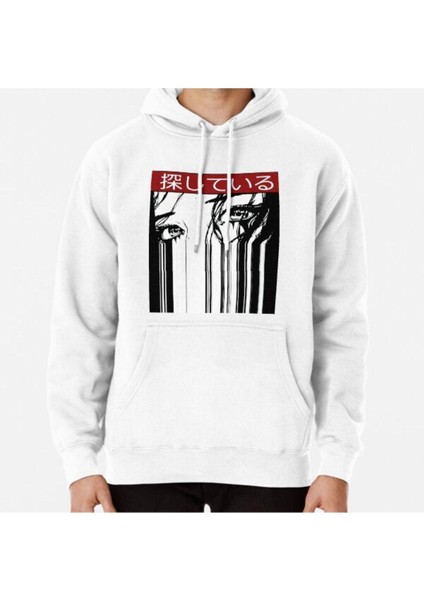 Vaporwave Cyberpunk Glitch Girl Japanese Kanji Pattern Baskılı Sweatshirt