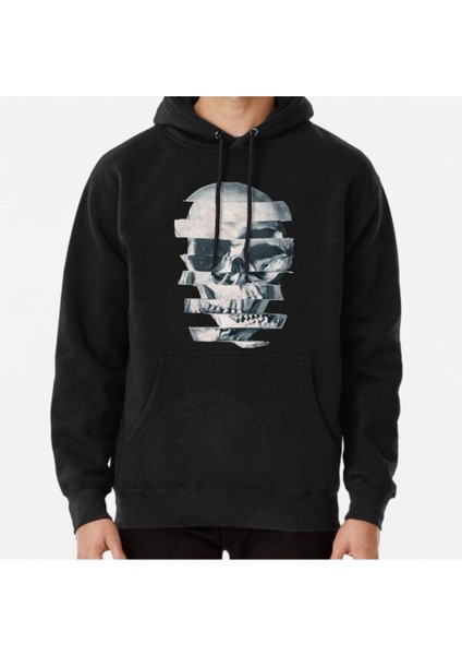 Glitch Skull Mono Baskılı Sweatshirt