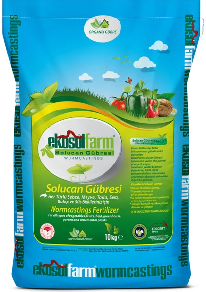 EkosolFarm Organik %100 Solucan Gübresi 10 Kg. Tüm Bitkilerde Kullanıma Uygun Organik Gübre