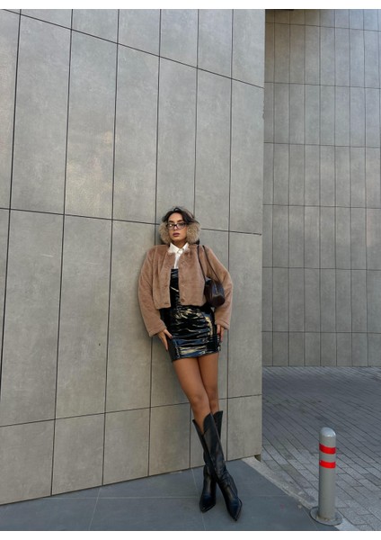 Kadın Vizon Astarlı Yakasız Kısa Kürk Kaban 28363 modelleri