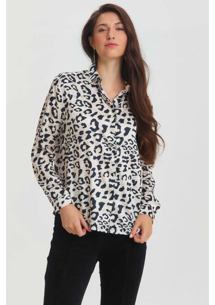 Leoplar Desenli Saten Gömlek Siyah - Gri fırsatları