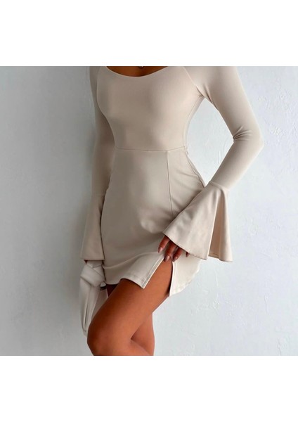 Uzun Kollu Volan Detaylı Sandy Mini Elbise fırsatları