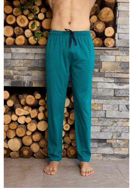 %100 Pamuk Çizgili 4 Mevsim Kumaş Erkek Tek Alt Pijama 200