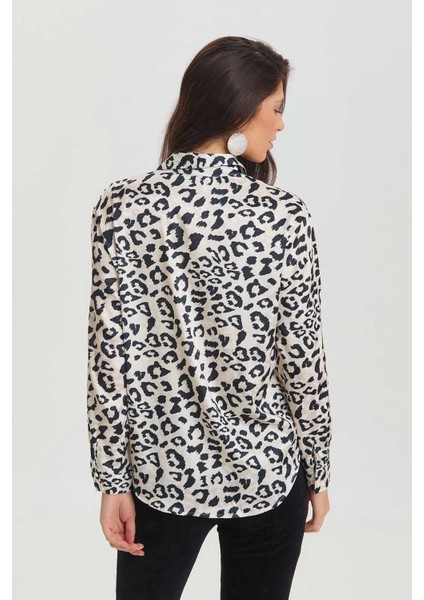 Leoplar Desenli Saten Gömlek Siyah - Gri indirimleri
