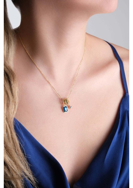 Renkli Taşlı 18 Ayar Sarı Altın Kaplama 45 cm Gümüş Charm Kolye modelleri