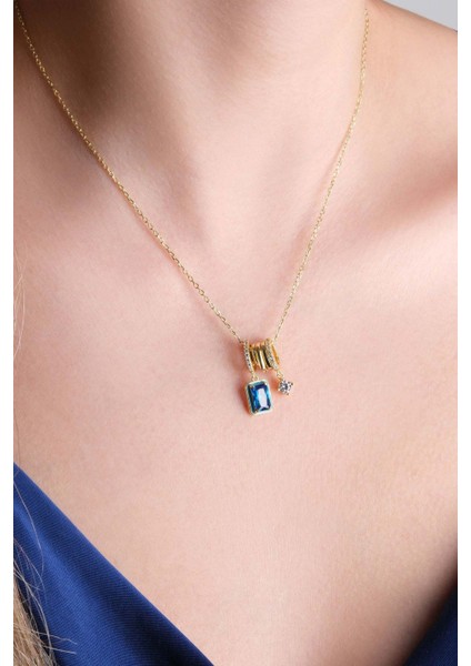 Renkli Taşlı 18 Ayar Sarı Altın Kaplama 45 cm Gümüş Charm Kolye fırsatları