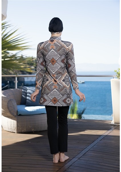 Boneli Dijital Baskı Boneli Tam Kapalı Tesettür Mayo fırsatları