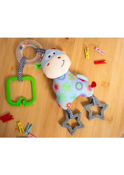 Babyjem Yumuşak Silikon Diş Kaşıyıcılı Çıngıraklı Puset Oyuncağı - Inek