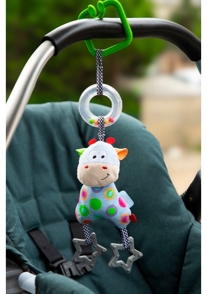 Babyjem Yumuşak Silikon Diş Kaşıyıcılı Çıngıraklı Puset Oyuncağı - Inek modelleri