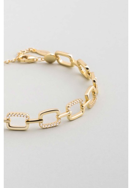 Beyaz Taşlı 18 Ayar Sarı Altın Kaplama Gümüş Zincir Bileklik fiyatları