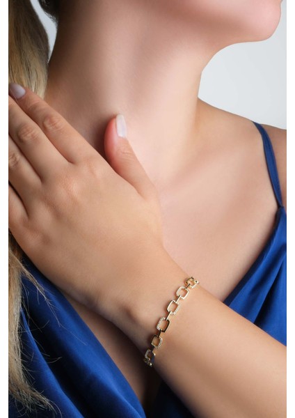 Beyaz Taşlı 18 Ayar Sarı Altın Kaplama Gümüş Zincir Bileklik modelleri