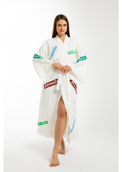 Müslin Kimono Pamuklu Karayip Adaları Baskılı Bornoz Kaftan Sabahlık
